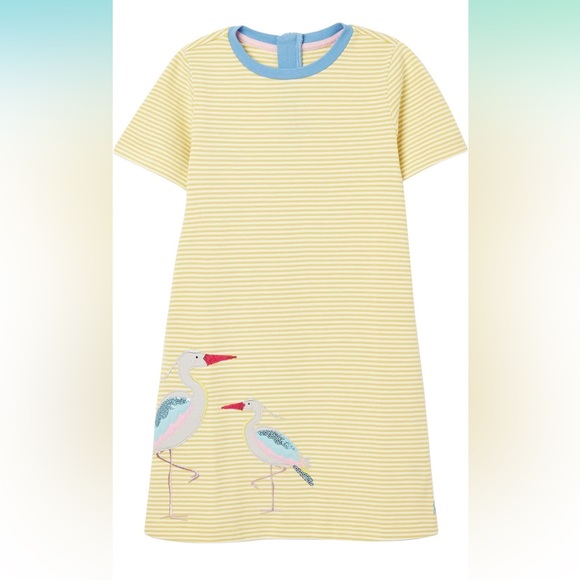 Joules Girls Size 4 Rosalee Short Sleeve A-Line Dress Yellow White Stripe NWT - Picture 1 of 5